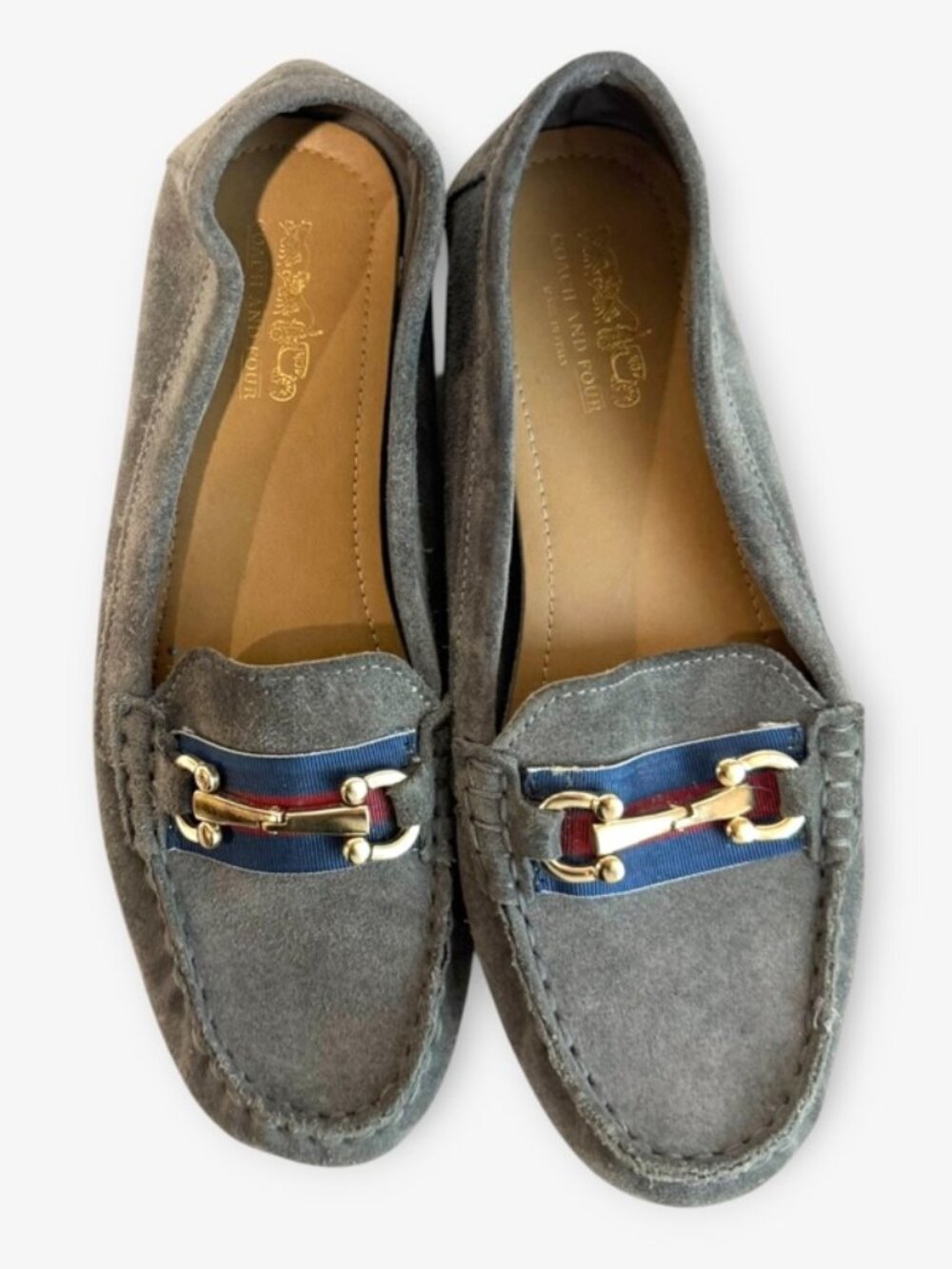 Coach And Four Romeo Gray Suede Driving Loafers Horse Bit Slip On Shoes Size 7M